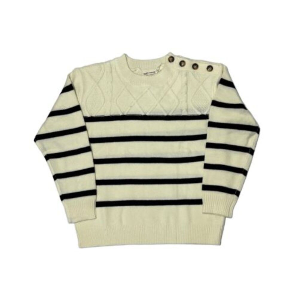 Grace Karin Beige / Black Striped Sweater Knit Long sleeve Size S